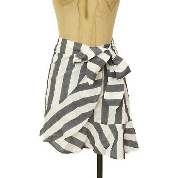 The Fifth Label Sequence Wrap Mini Skirt Size S Ruffle Striped Navy Ivory NWT A4 - Picture 2 of 5